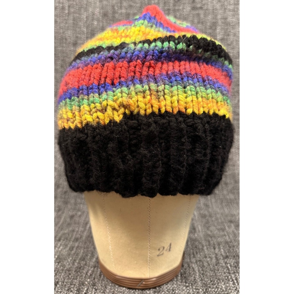 Handmade Rasta Vibes Knit Slouch Hat Black Ribbed Acrylic Unisex Winter Cap‎